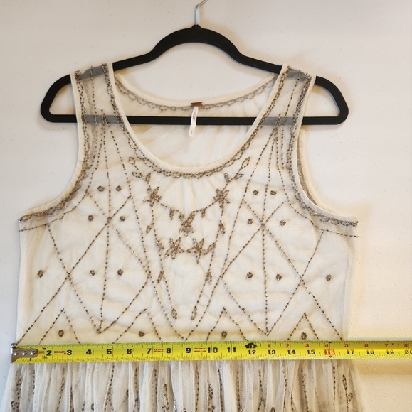Free People Sheer Mesh Beaded Art Deco Mini Dress Sleeveless Eras Boho Large - Picture 11 of 15